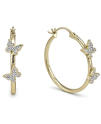 And Now This Hoop Earring with Clear Crystal Butterflies Silver Plate or Gold