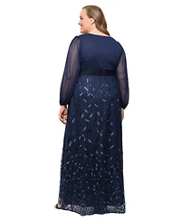 Alex Evenings Plus V-Neck Embroidered Ball Gown