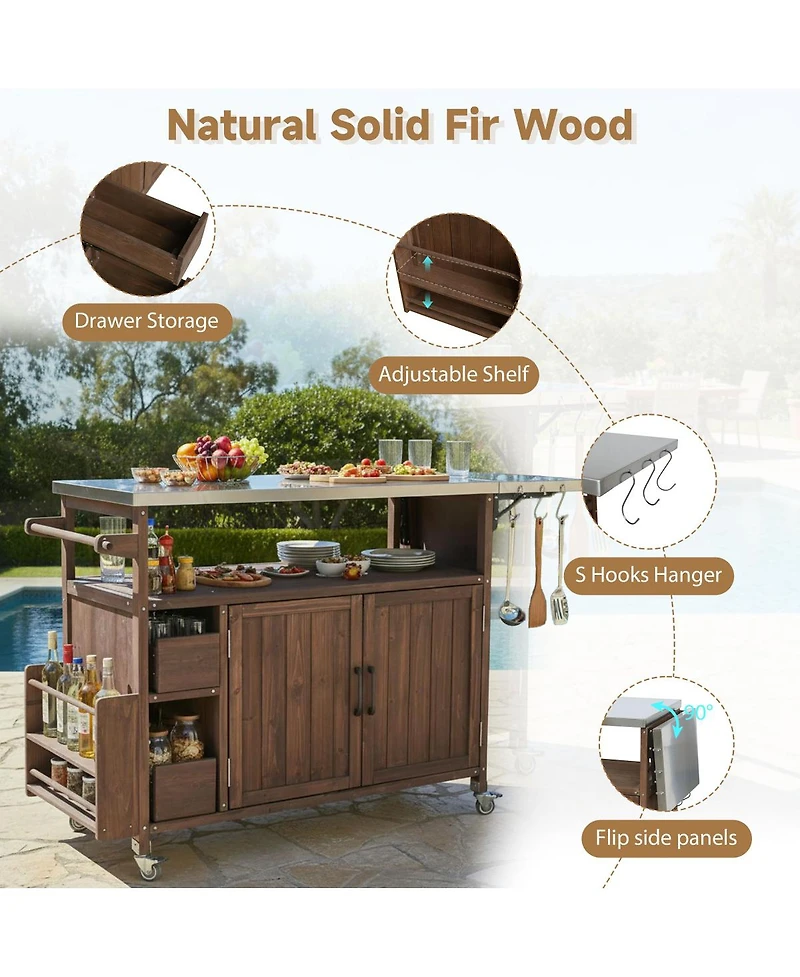 Streamdale Furniture Farmhouse Rolling Outdoor Kitchen Cart Stainless Top