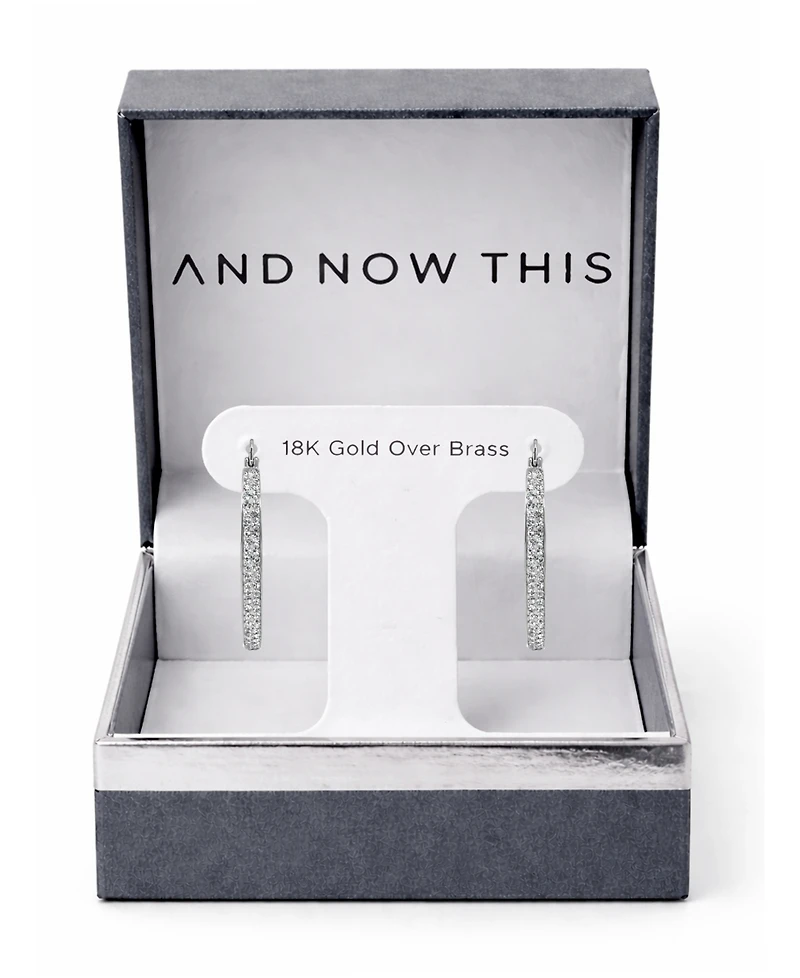 And Now This Crystal Tapered Hoop Earrings Silver-Plate, 1.2"