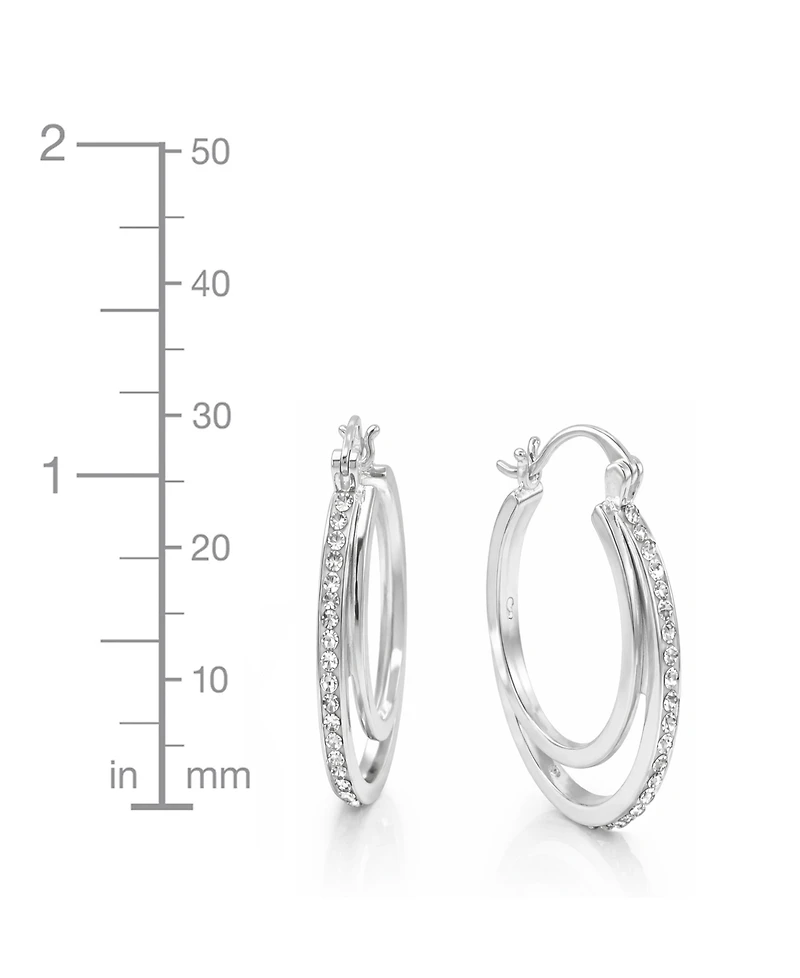 And Now This Crystal Double Hoop Earrings in Silver-Plate, 1.2"
