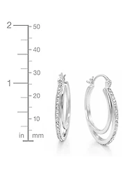 And Now This Crystal Double Hoop Earrings in Silver-Plate, 1.2"