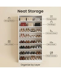 Rainsken 9 Tier Tall Shoe Cabinet, Large Wood Shoe Storage Organizer with Adjustable Shelves and Open Storage for Entryway, Hallway, Living Room