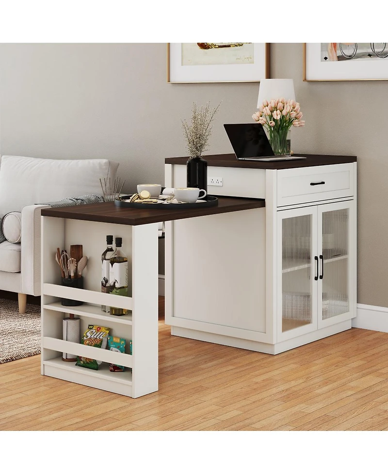 Streamdale Furniture Extendable Kitchen Island with Storage and Power Outlet
