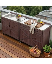 Streamdale Furniture Outdoor Kitchen Island Stainless Top, Drawer, Shelves, Wheels