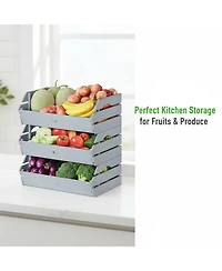 Yigii Stackable Wooden Potato Onion Storage Bins Produce Basket with Handles Kitchen Pantry Counter Organization