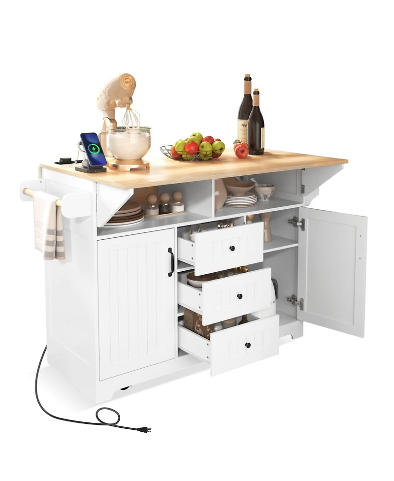 Streamdale Furniture Rolling Kitchen Island Drop Leaf, Power Outlet, Storage