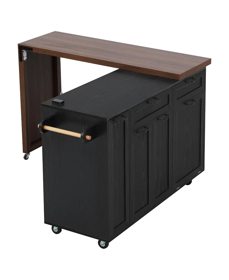 Streamdale Furniture Kitchen Island Extendable Table and Trash Storage