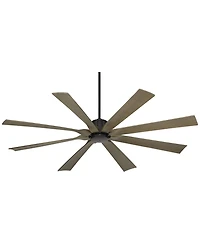 Possini Euro Design 70" Defender Industrial Rustic Indoor Outdoor Ceiling Fan Remote Matte Black Weathered Oak Damp Rated Patio