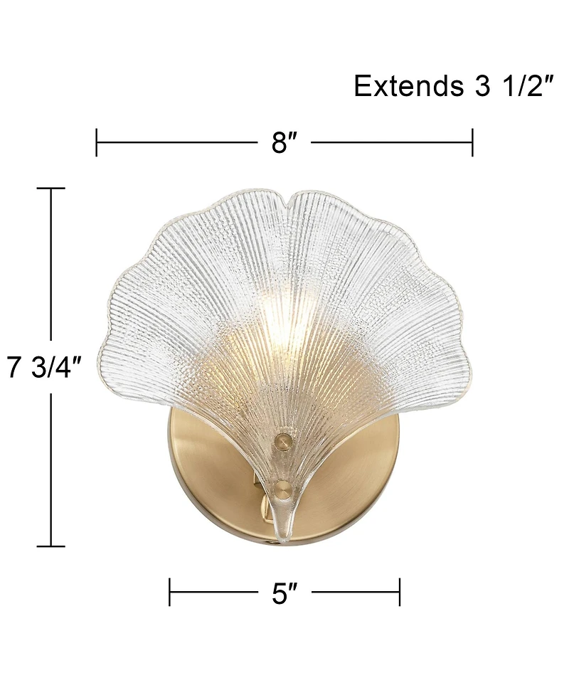 360 Lighting Deniz 7 3/4"H Satin Brass and Vintage Glass Ginkgo Leaf Wall Sconce