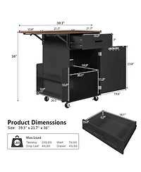 Streamdale Furniture Farmhouse Kitchen Island Drop Leaf, Storage