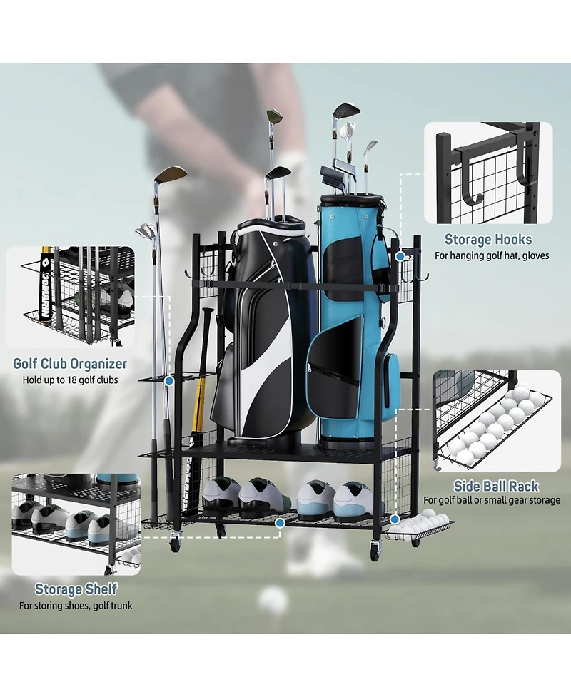 Golf Bag Storage Rack with Wheels