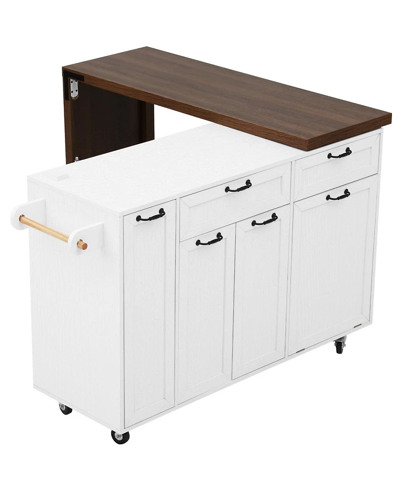 Streamdale Furniture Kitchen Island Extendable Table and Trash Storage