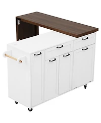 Streamdale Furniture Kitchen Island Extendable Table and Trash Storage