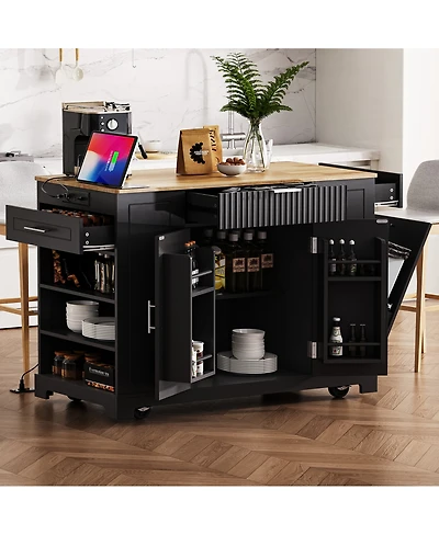 Streamdale Furniture Rolling Kitchen Island Trash, Power