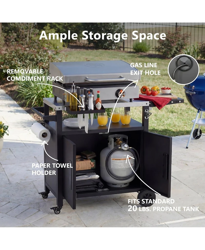 Streamdale Furniture Outdoor Grill Cart Storage, Foldable Table, Ss Top, Wheels
