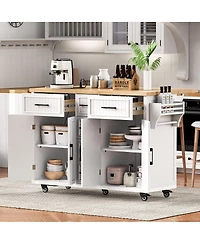 Streamdale Furniture Rolling Kitchen Island Power, Storage, Drop Leaf