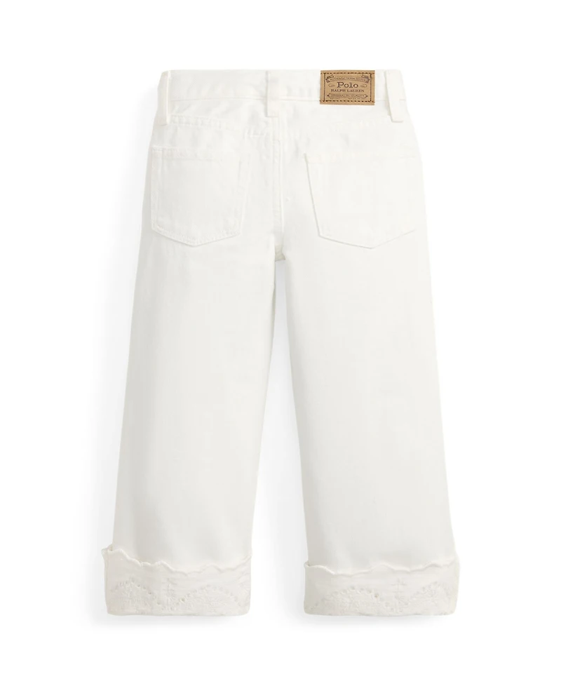 Polo Ralph Lauren Girls' 2T-6X Eyelet-Cuff Cotton Denim Wide-Leg Jean