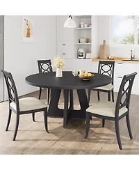 Homfan Round Dining Table, Farmhouse Table for 4-6, Mid Century Wood with Wide Top and Cross Base, Circle Kitchen