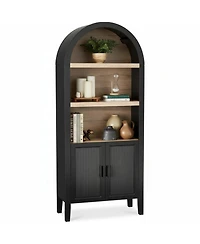 Yigii Arched Pantry Cabinet Reeded Doors 5-Tier Adjustable Shelves Storage for Kitchen Dining Living Room