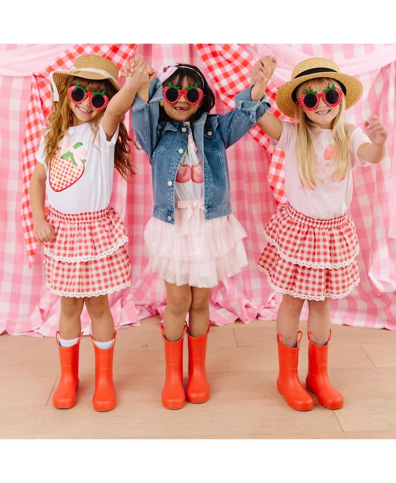 Sweet Wink Little Girls Strawberry Patchwork Short Sleeve T-Shirt