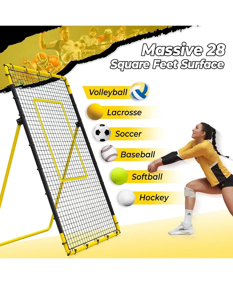 Happy Jump 7x4 Ft Portable Volleyball Rebounder Net, 5 Adjustable Angles Bounce Back Trainer, Heavy-Duty Steel Frame and 45-Ply Net