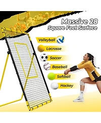 Happy Jump 7x4 Ft Portable Volleyball Rebounder Net, 5 Adjustable Angles Bounce Back Trainer, Heavy-Duty Steel Frame and 45-Ply Net