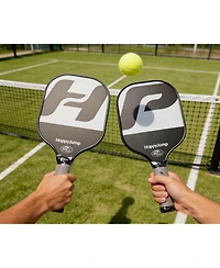Happy Jump Usapa Approved Pickleball Rackets Set of 2, Fiberglass Paddles with Bag, 2 Indoor and 2 Outdoor Balls, Lightweight for Men and Women