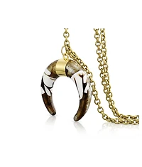 Bling Jewelry Boho Fashion Long Tribal Crescent Half Moon Pendant Necklace Bronze Gold Plated
