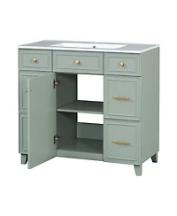 Casainc 36" Bathroom Vanity with Ceramic Sink, Green, Solid Wood Frame, Soft Close Doors, Adjustable Shelves