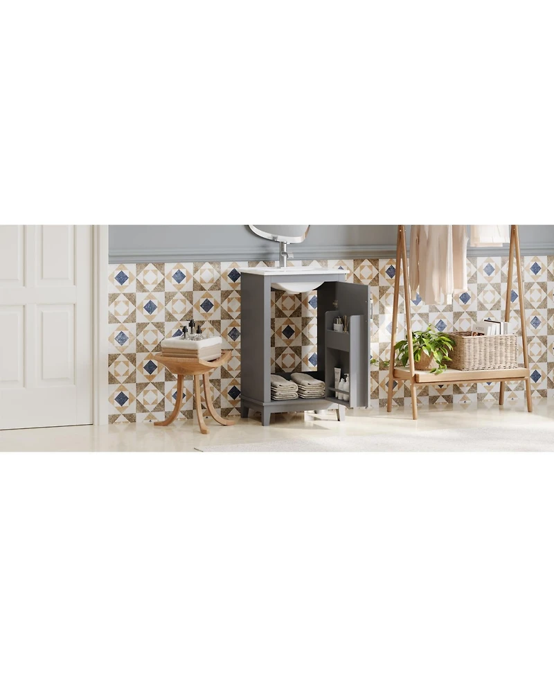 Casainc 20" Small Bathroom Vanity with Ceramic Basin, Bathroom Storage Cabinet with Soft-Close Door