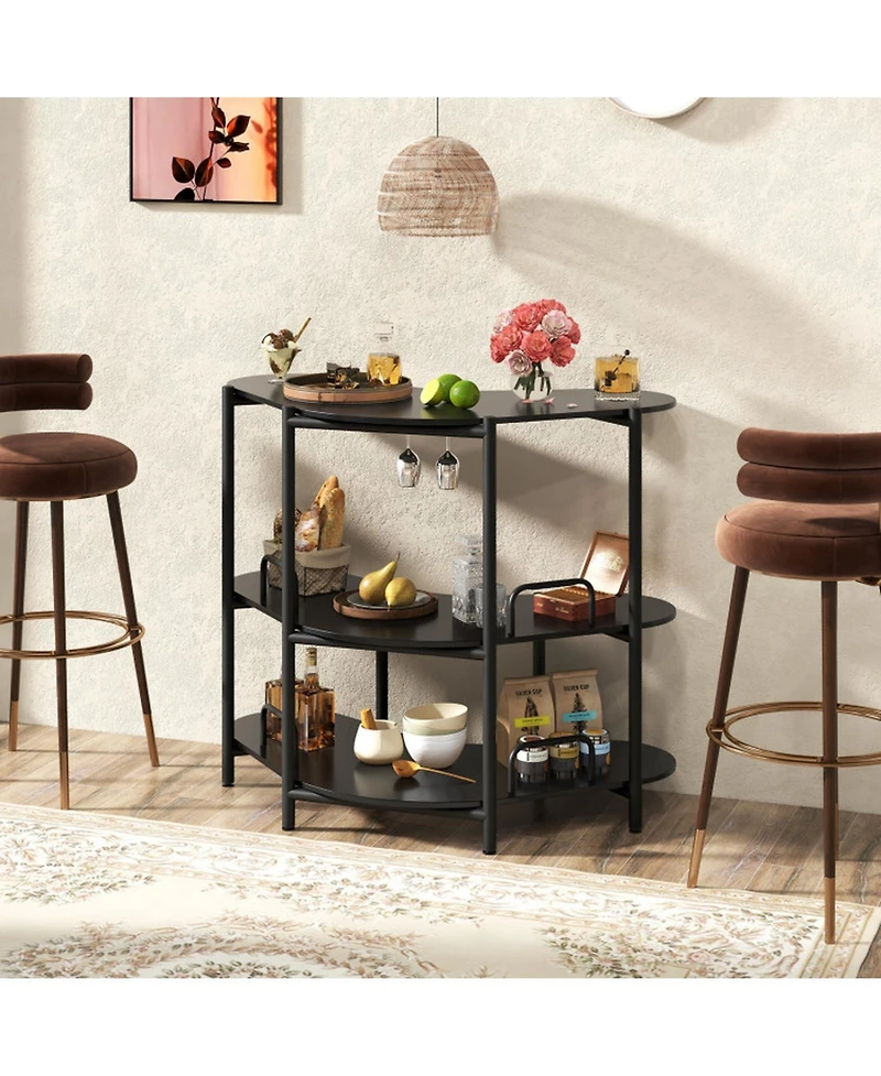 Gouun 3-Tier Liquor Bar Table with Stemware Racks and Storage Shelves