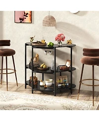 Gouun 3-Tier Liquor Bar Table with Stemware Racks and Storage Shelves