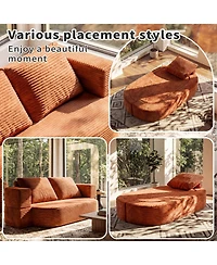 Rainsken 78.7" Convertible Curved Floor Sofa Bed, Plush Corduroy and Foam-Filled Sleeper Couch, Futon Loveseat for Living Room