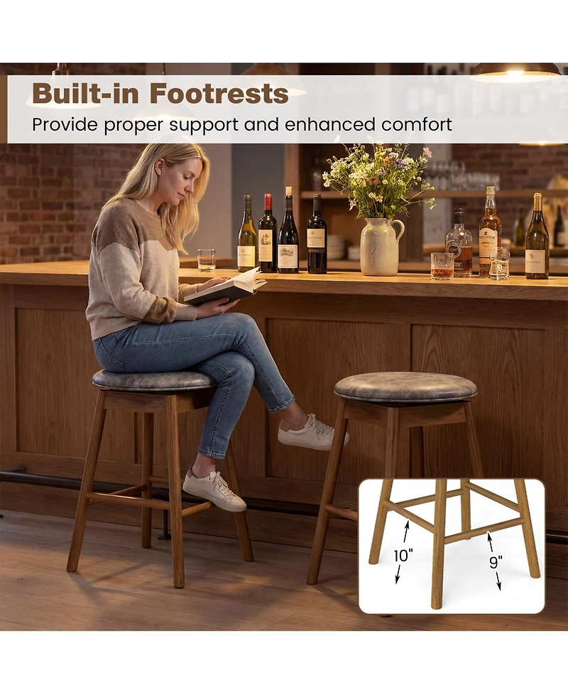 Gymax 25'' Swivel Counter Height Barstools Set of w/Solid Wood Legs and Footrests