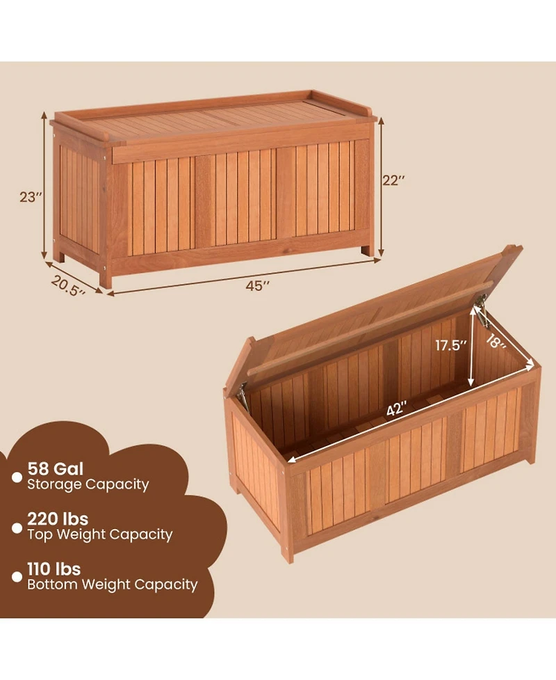 Gouun 58-Gallon 3-in-1 Patio Solid Wood Deck Box with Flip-Top Lid