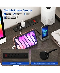 Gouun L-Shaped Reversible Gaming Desk with Led Lights, Power Outlets, Monitor Stand and Hutch