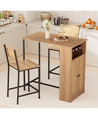 Gouun 3-Piece Bar Table and Chairs Set with Storage Shelves and Footrests