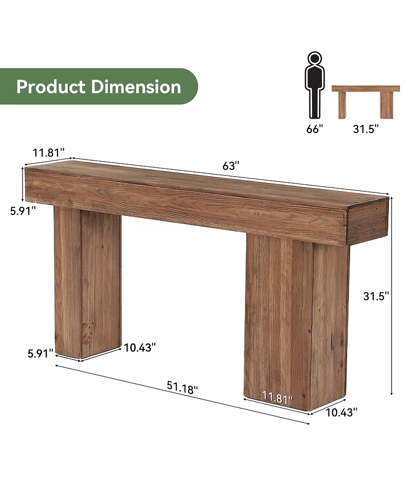 Tribesigns Solid Wood Console Table, 63-Inch Farmhouse Sofa Table Behind Couch with Artistic Legs