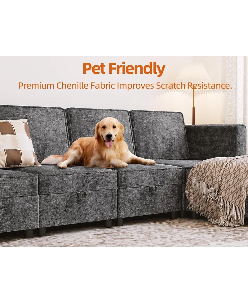 gaomon Modular Sectional Sofa with Ottomans Chenille Sleeper 7 - Seat Sofa Couch with Chaise and Storage Seats U Shaped Couch for Living Room