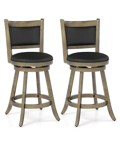 Gymax Swivel Bar Stools Solid Rubber Wood Frame Set of 2 for Kitchen Island
