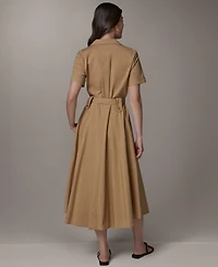 Donna Karan Weekend Women's Short-Sleeve Self-Belted Midi Shirt Dress