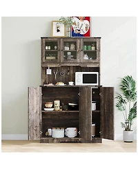 Gaomon Farmhouse Kitchen Pantry Cabinet Hutch with Shelves and Doors