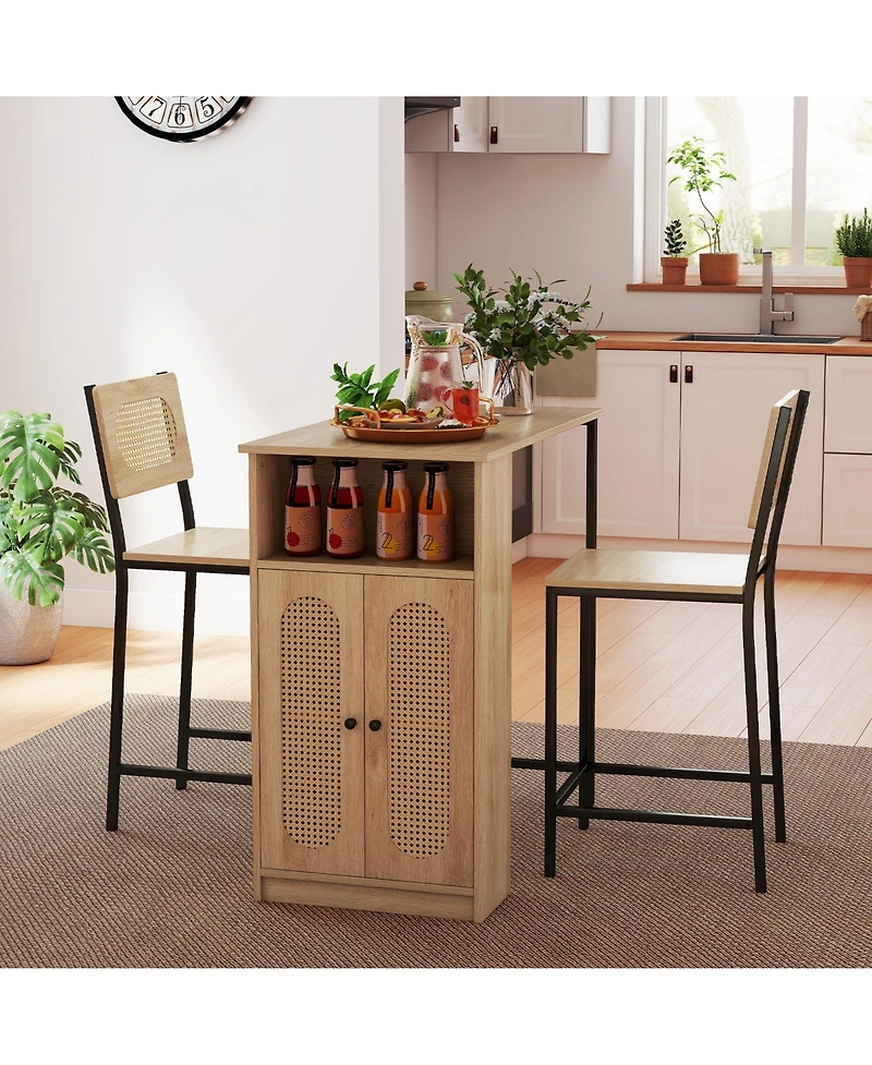 Gymax 3 Pcs Bar Table and Chairs Set w/ 2 Bar Stools and Storage Shelves Backrests