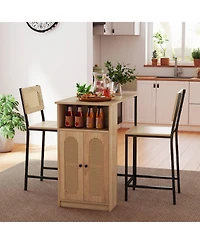 Gymax 3 Pcs Bar Table and Chairs Set w/ 2 Bar Stools and Storage Shelves Backrests