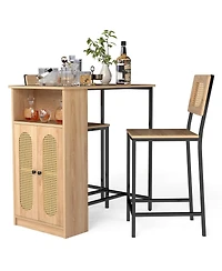 Gymax 3 Pcs Bar Table and Chairs Set w/ 2 Bar Stools and Storage Shelves Backrests