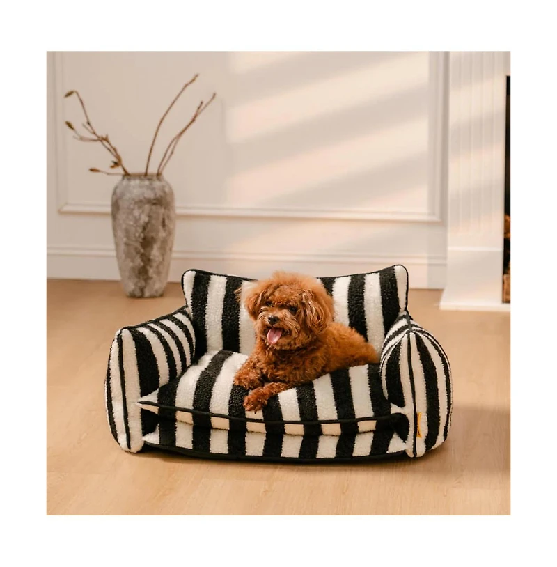 Funnyfuzzy Striped Faux Lambswool Double Layer Pet Sofa Bed