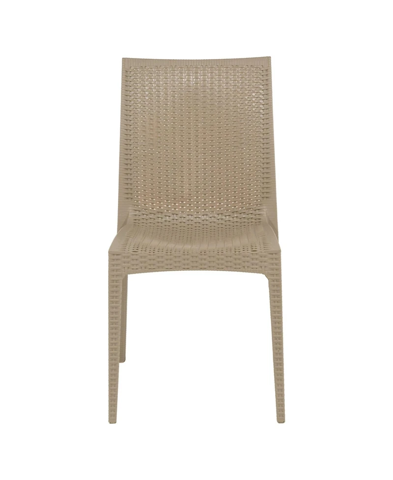 LeisureMod Hickory Set of 2 Stackable Indoor/Outdoor Dining Chairs in Resin Wicker and Polypropylene, Lightweight and Durable