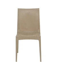 LeisureMod Hickory Set of 2 Stackable Indoor/Outdoor Dining Chairs in Resin Wicker and Polypropylene, Lightweight and Durable