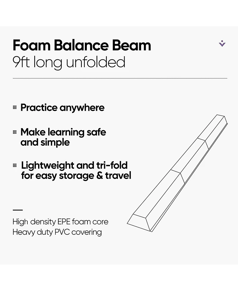 Zeny 9ft Folding Gymnastics Balance Beam for Kids, Floor Balance Beam Bar with Anti-Slip Base Extra Firm Foam Walking Beams